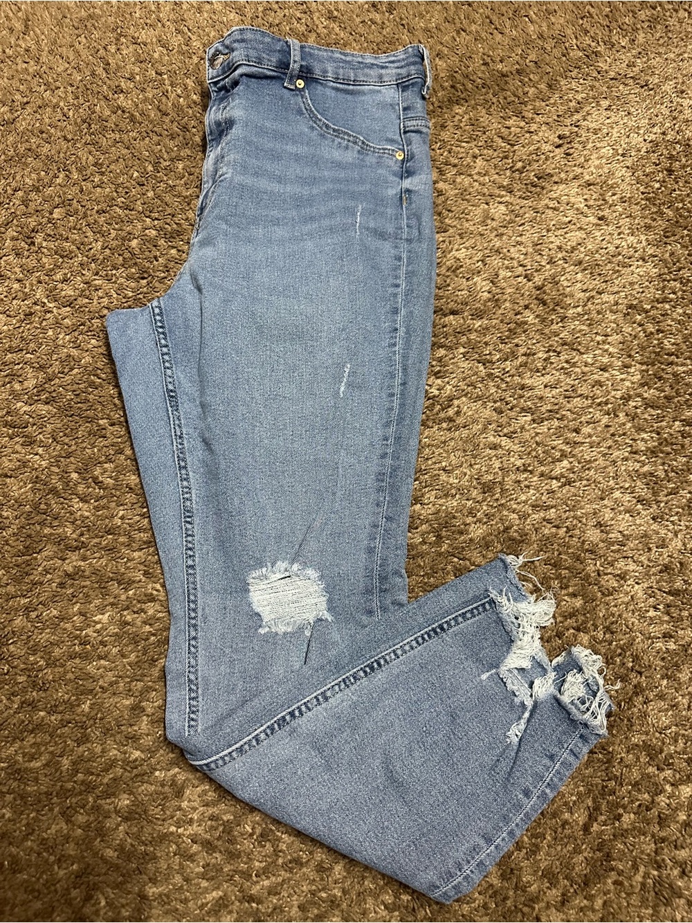 H&M Women's Straight Leg Distressed Jeans - Light Blue